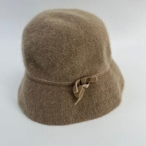 Vintage Y2K GAP Rabbit Hair Wool Blend Tan Cloche Bucket Hat NEW